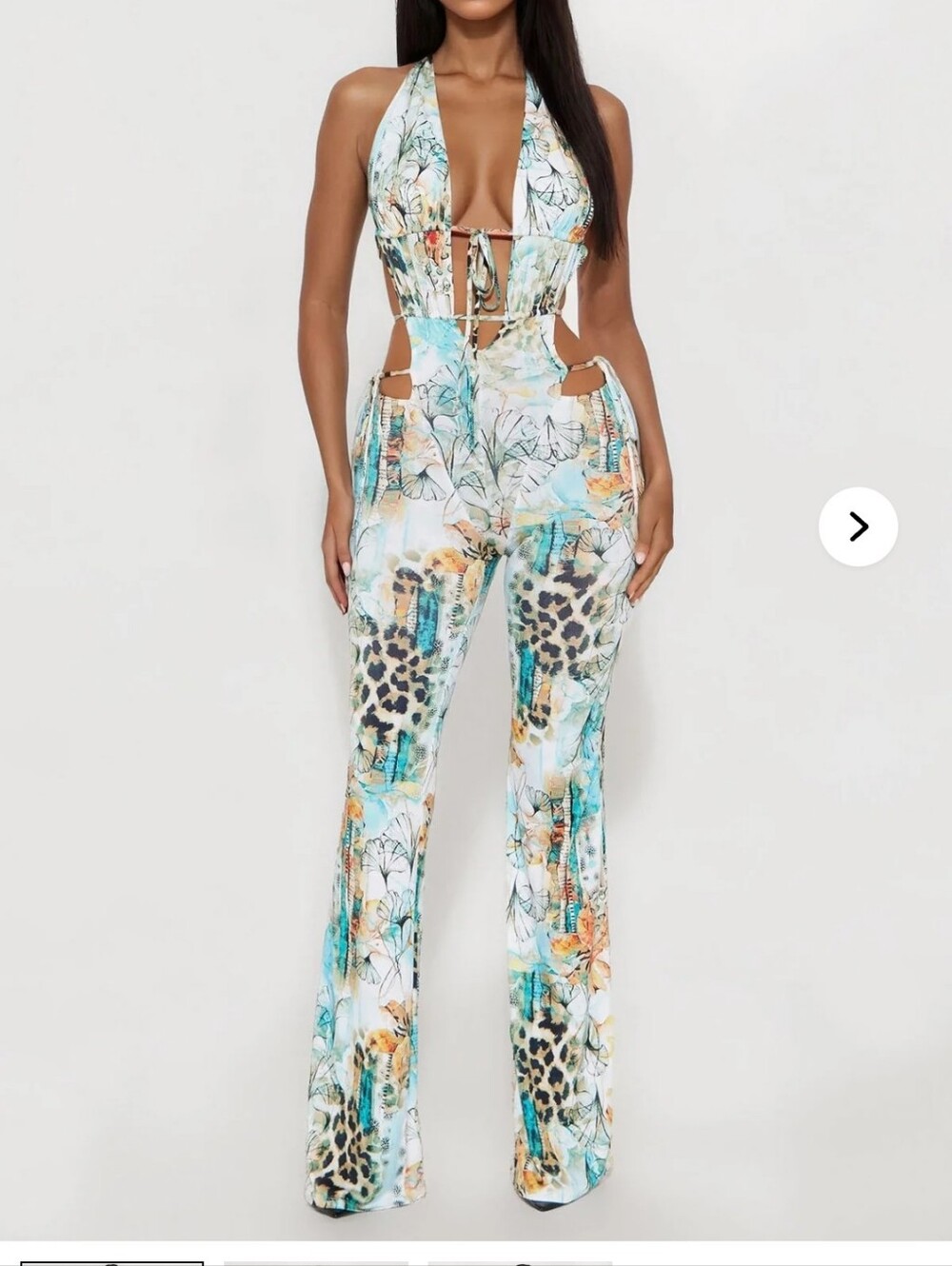 Fashion Nova Aqua Multicolor Cutout Halter Jumpsuit